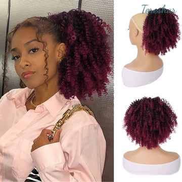 Synthetic Short Kinky Curly Ponytail Extension, Drawstring Curly Ponytail Afro Drawstring Ponytail