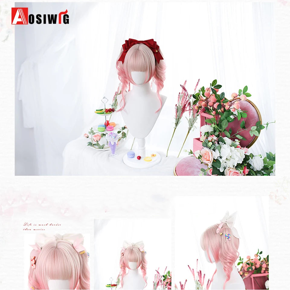Blonde Twin Ponytail Princess Cut Natural Short Hair Synthetic Wigs Bangs Heat