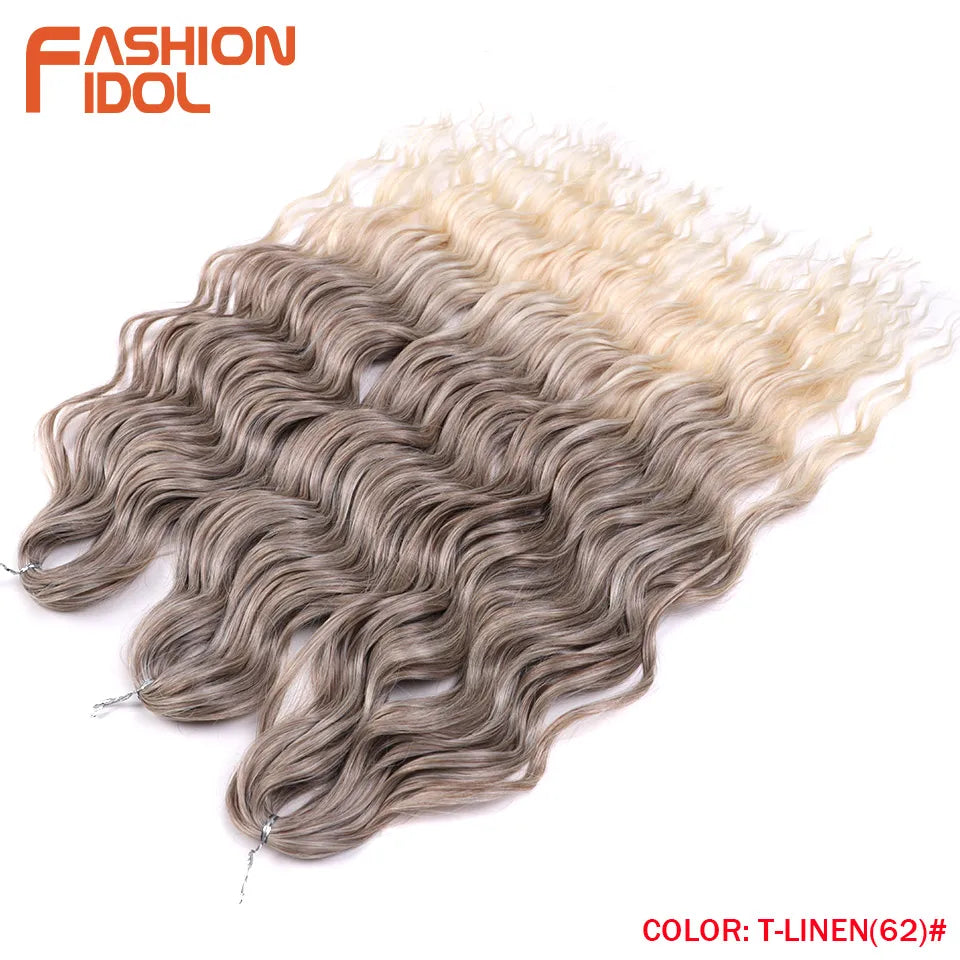 Loose Deep Wave Synthetic Braiding Hair Extensions - 24 Inch Water Wave, Ombre Blonde Twist Crochet