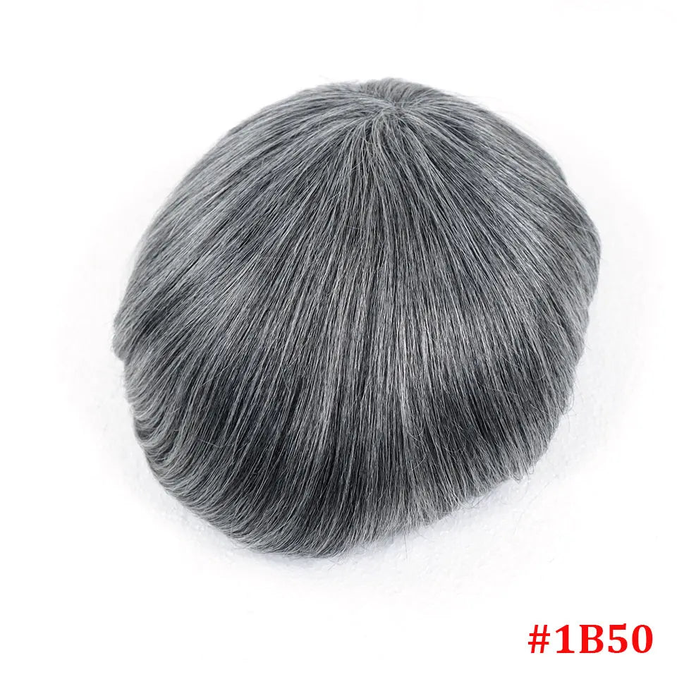 0.08-0.10MM Full Skin PU Toupee V Loop Human Hair Men's Wigs Capillary