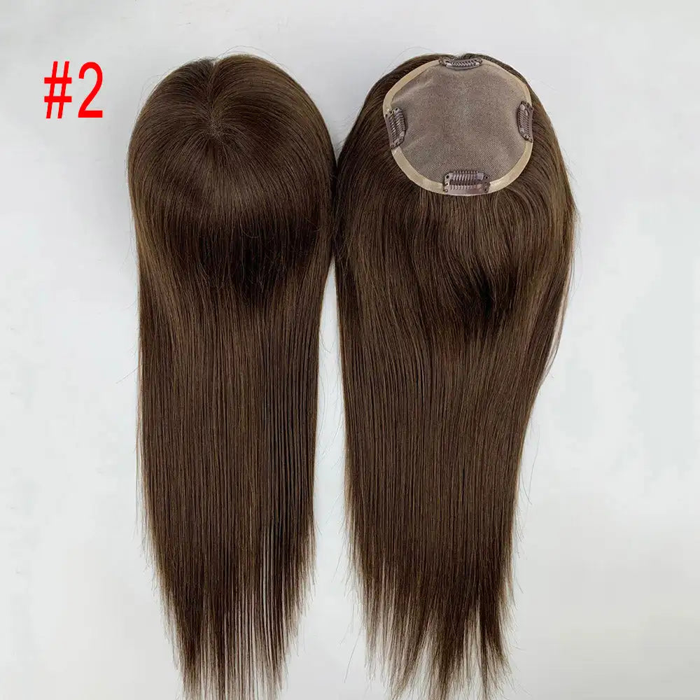 Straight Virgin Human Hair Topper — Mono Base, Clip-In Hairpiece