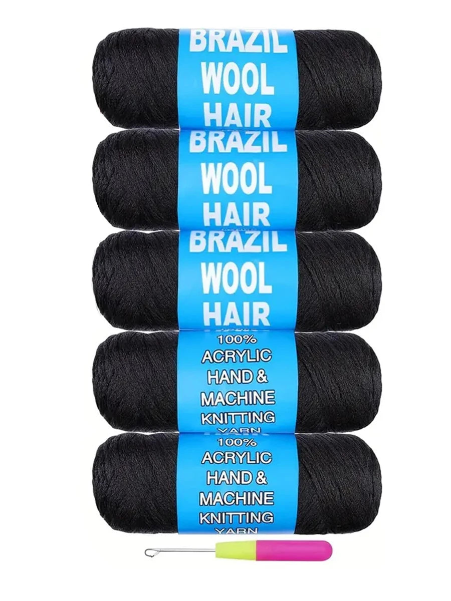 3-12Rolls Black Brazilian Wool Hair Acrylic Yarn For African Synthetic Crochet Hair Jumbo Braids Braids Twist Wraps70G/Roll