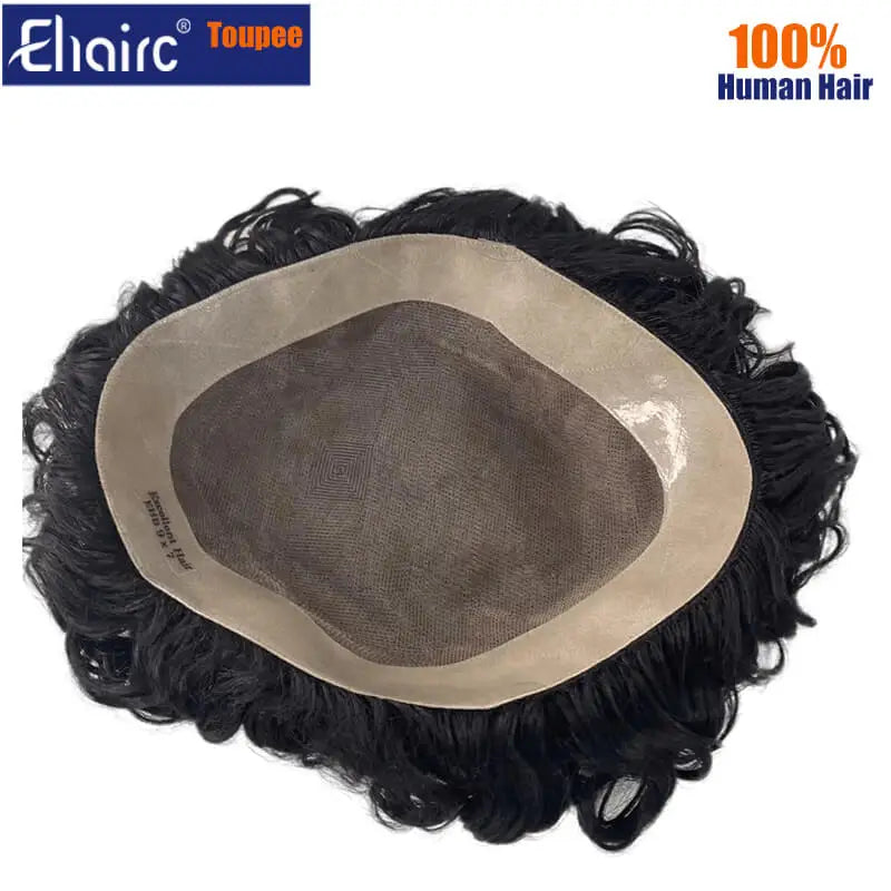 Hair Prosthesis Curly Men's Wig Breathable Toupee Mono, 100% Durable Natural Human
