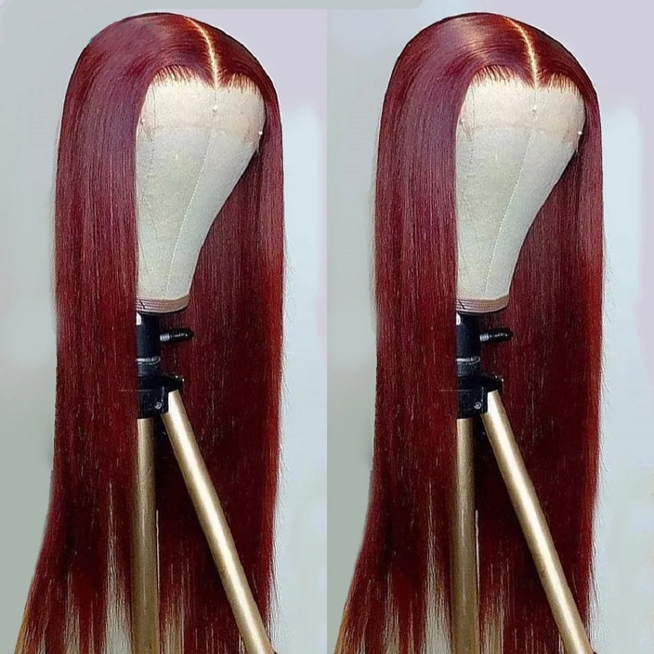 HD 99J Burgundy, 13x6 Lace Front Wigs Human Hair Red Colored Brazilian
