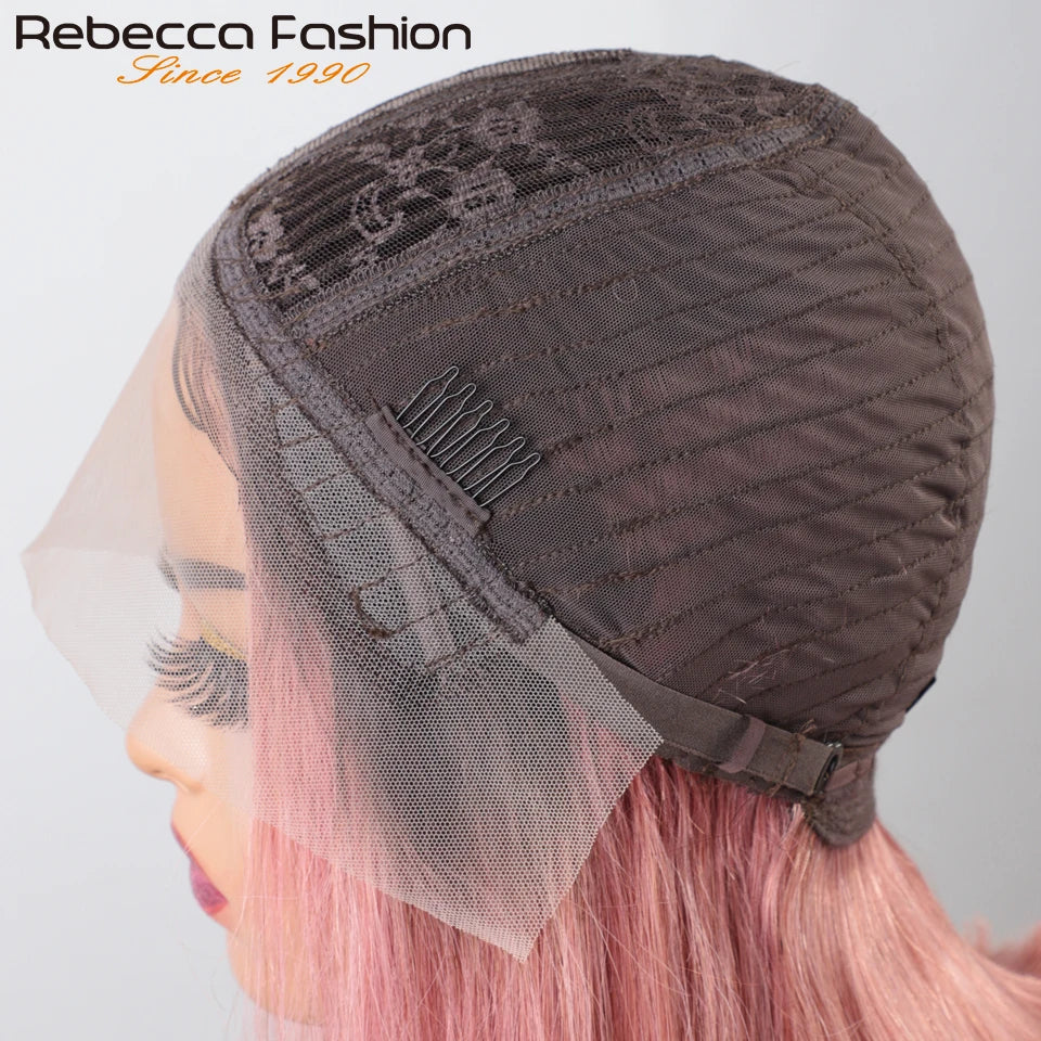 Short Cut Colored Pink Bob T Part Lace Wigs Human Hair 180D