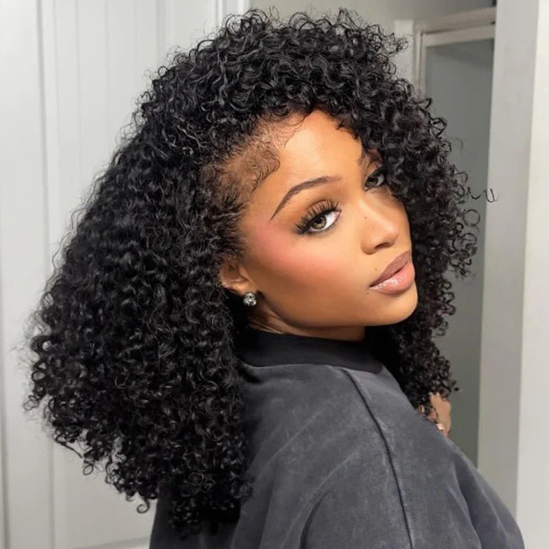 Afro Kinky Curly Human Hair Headband Wig — Glueless 3-in-1 Half Wig, 300% Density