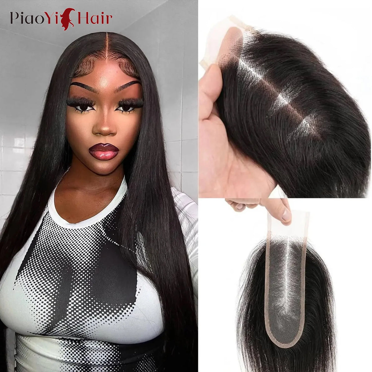 2x6 Lace Closure Brazilian Human Hair 14-24 inch Straight Remy Human Hair Transparent Lace Middle Part Lace Swiss Lace