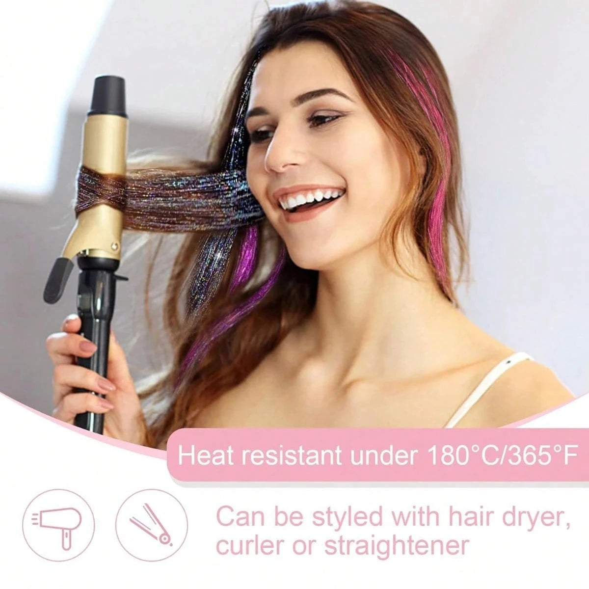 Clip-In Hair Tinsel Pack, Colorful Glitter Fairy Hair Extensions, 12 Pcs