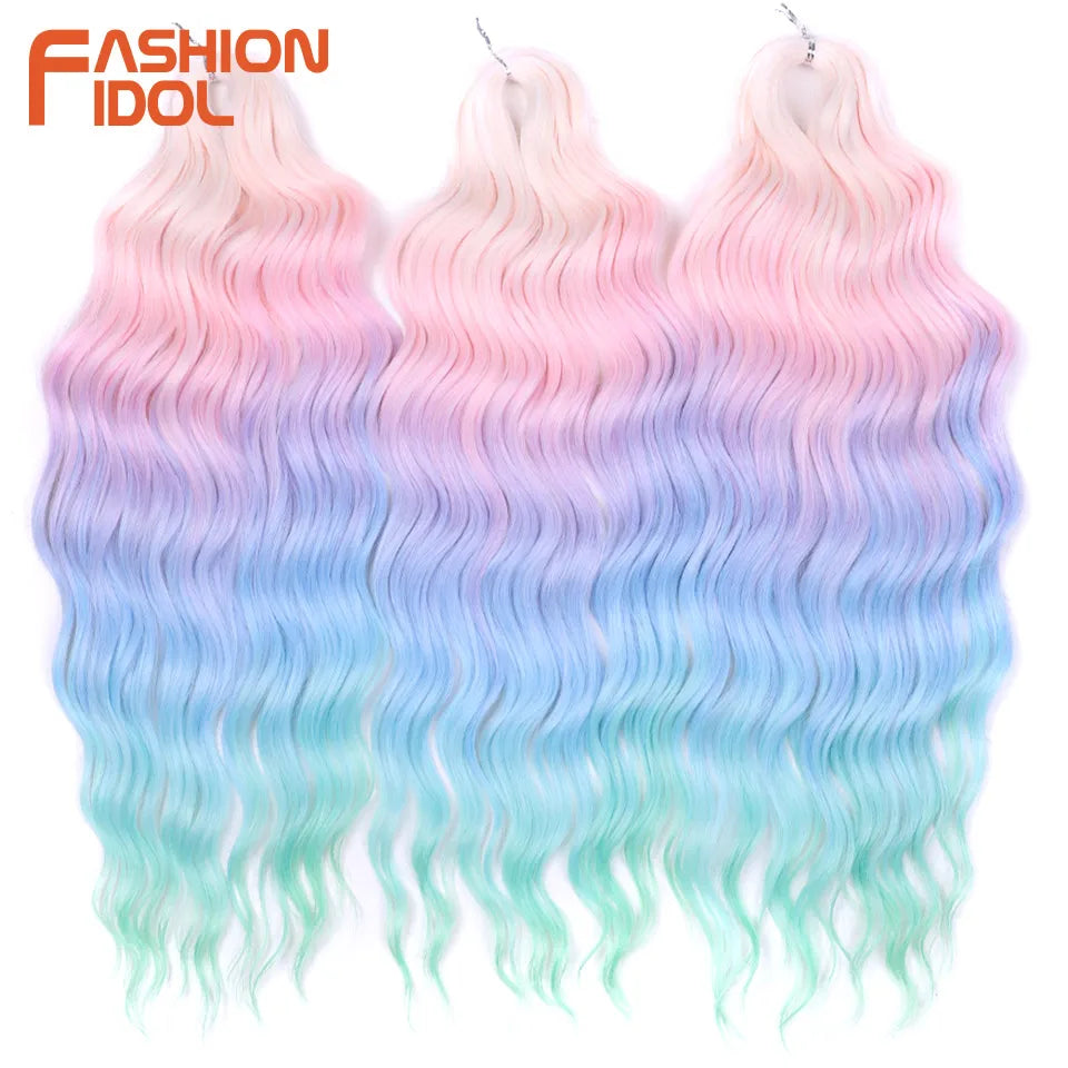 Loose Deep Wave Synthetic Braiding Hair Extensions - 24 Inch Water Wave, Ombre Blonde Twist Crochet