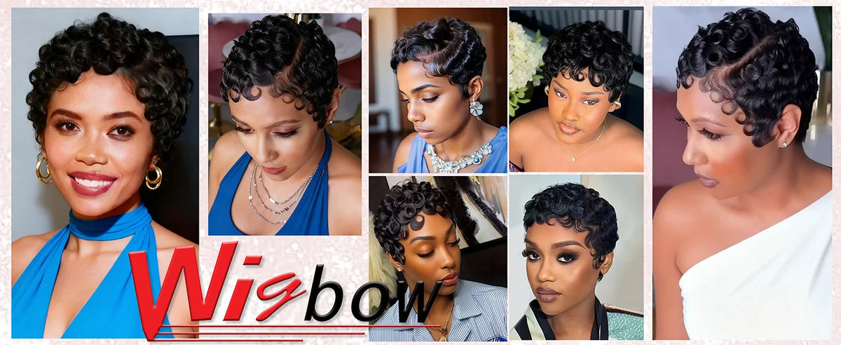 Curly Pixie Cut 13x4 Lace Front Wig, Human Hair, Short Layered Glueless Wig, Pre Plucked with Bangs, Natural Black