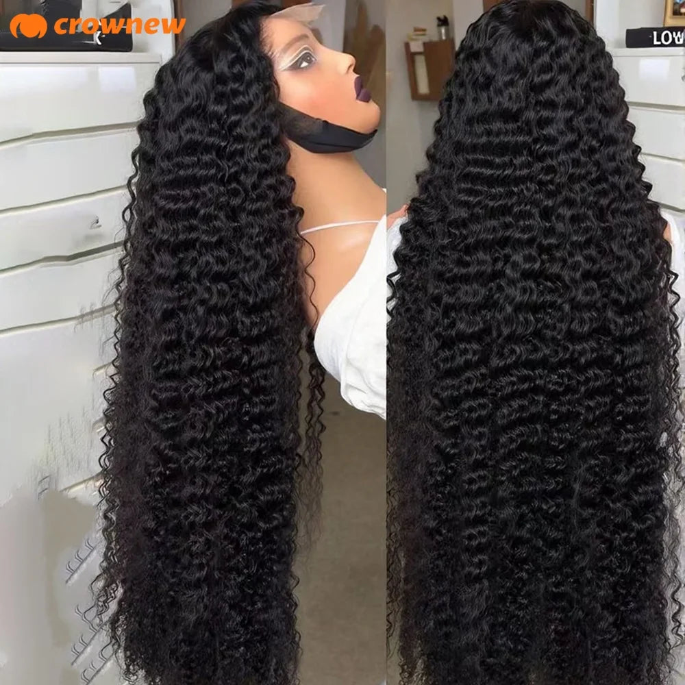 13x4 HD Lace Frontal Human Hair Wig, 220% Deep Wave Long Curly