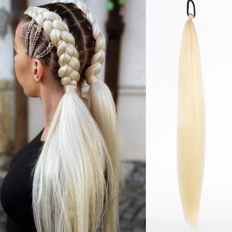 Synthetic Ponytail Extension Elastic Tie Hair Band 26" Long Straight Colored Braiding