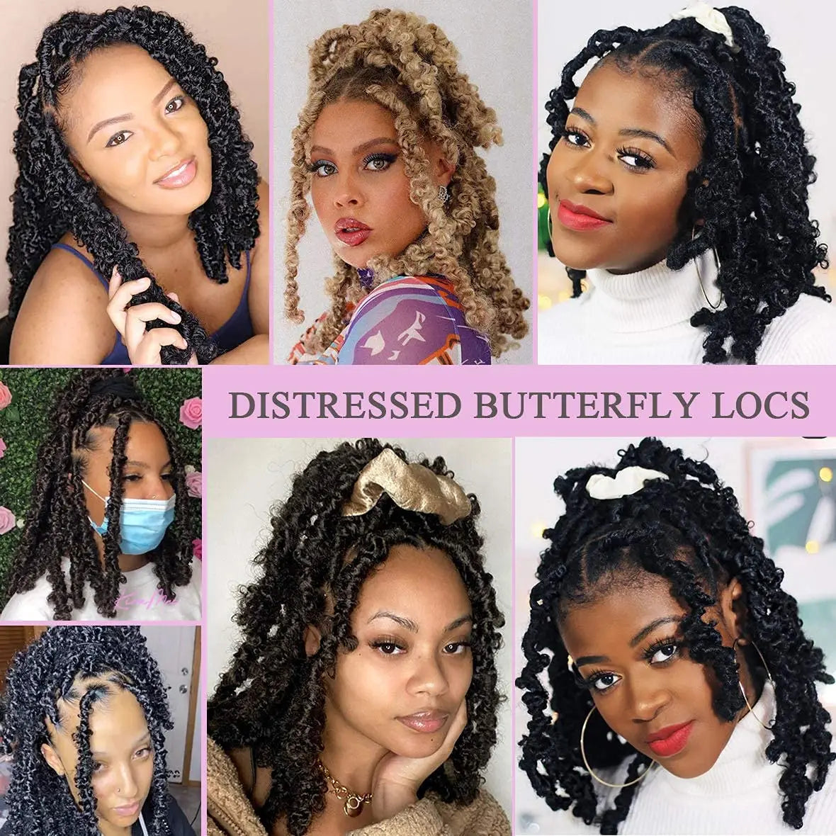 Pre-twisted Butterfly Locs Crochet Hair Short Bob Distressed Braids 1/6/8 Packs Synthetic