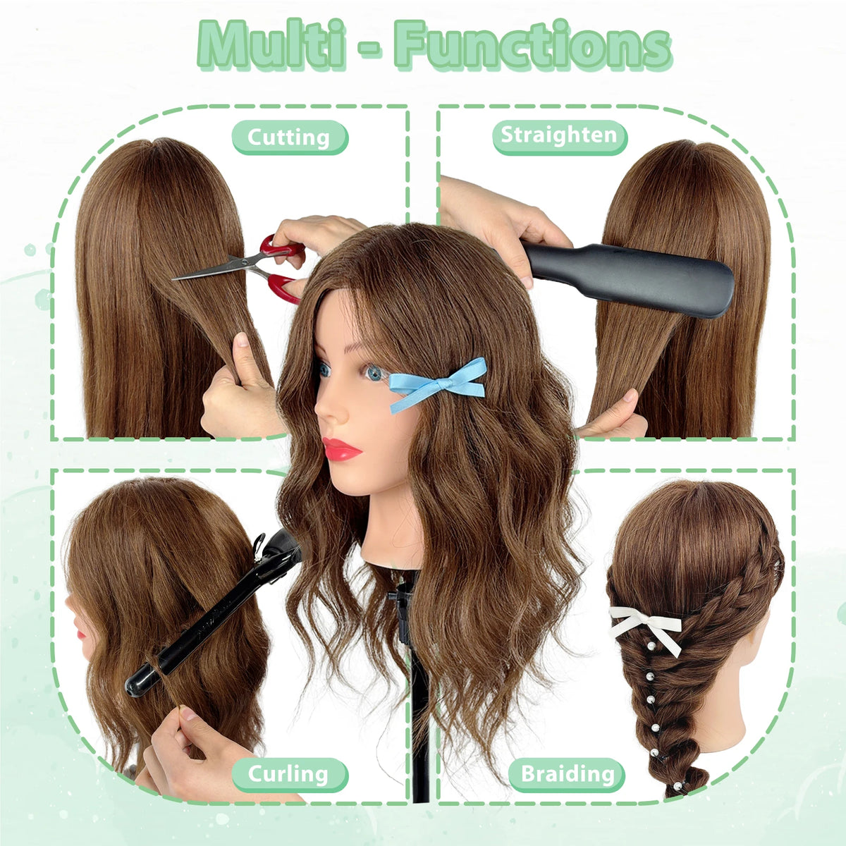 Mannequin Head with 100% Real Human Hair for Cosmetology Hairstyle Practice