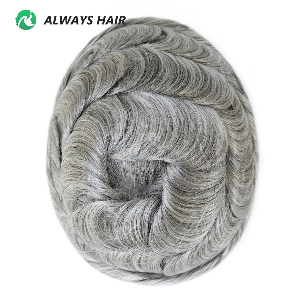 6 Inches Indian Hair Prosthesis Man Human Hair Natural 12-14 Polyskin Gray Human Capillary Prosthesis for Men