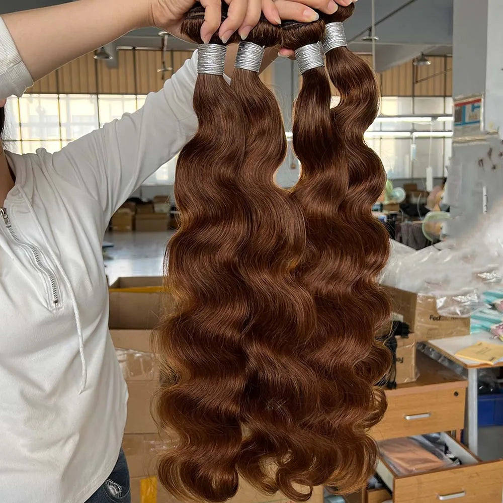 Chocolate Brown Colored Body Wave Human Hair Bundles 4x4/5x5/13x4 Closure Frontal Remy
