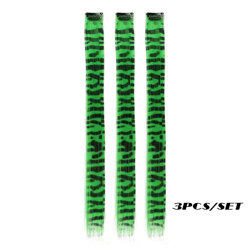 Colorful Long Straight Synthetic Clip-In Hair Extensions, 3 Pack, Party