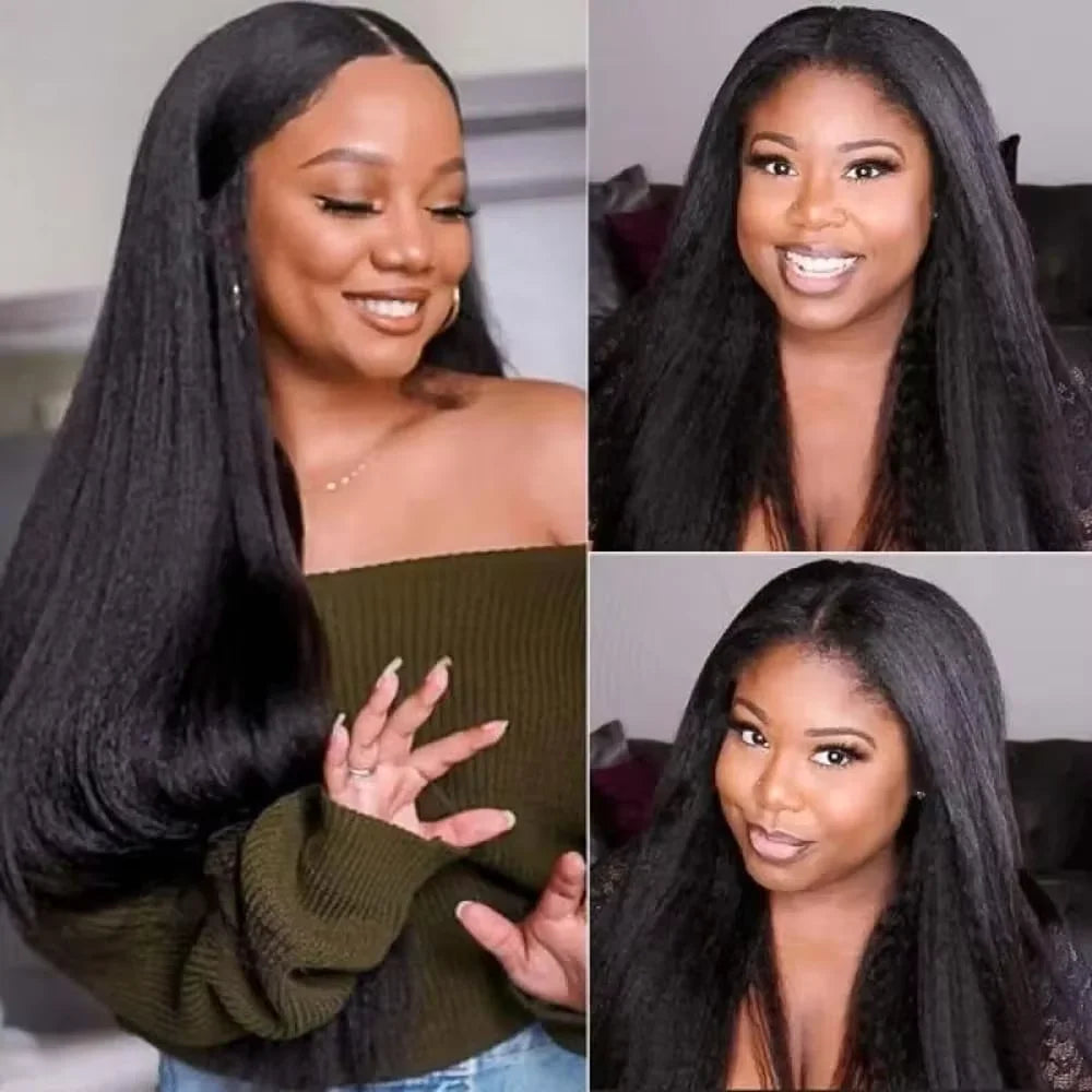 Long Kinky Straight Drawstring U Part Wigs Human Hair V Yaki Full