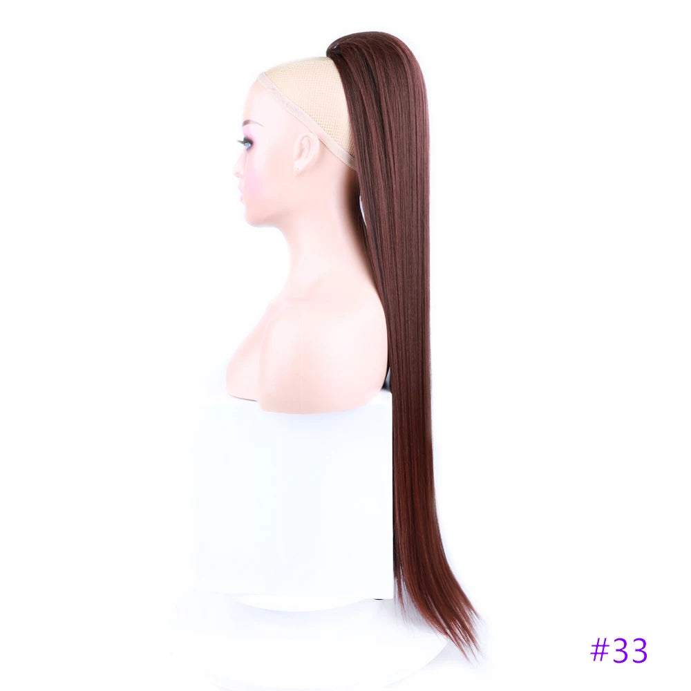 30 Inch Long Straight Ponytail Synthetic Drawstring Ponytail Chip-In Hair Extension Straight Pony Tail Fake Hairpiece