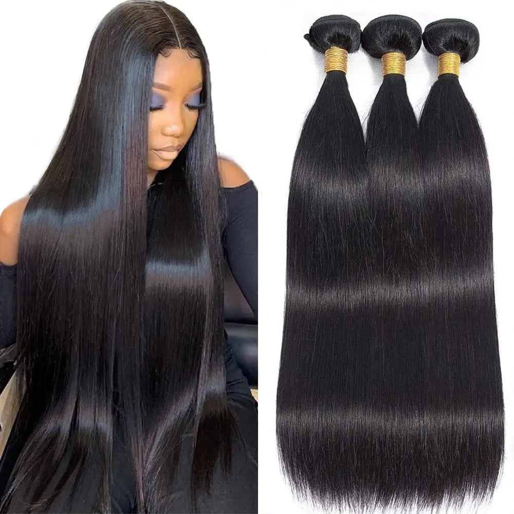 Bundles Brazilian Straight Human Hair Weave Natural Black Virgin Remy 14-30 Extensions