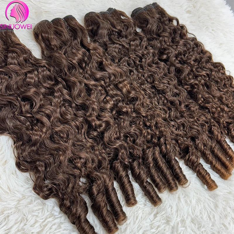 Chocolate Brown Burmese Curly Bundles with 13x4 Transparent Lace Frontal Closure