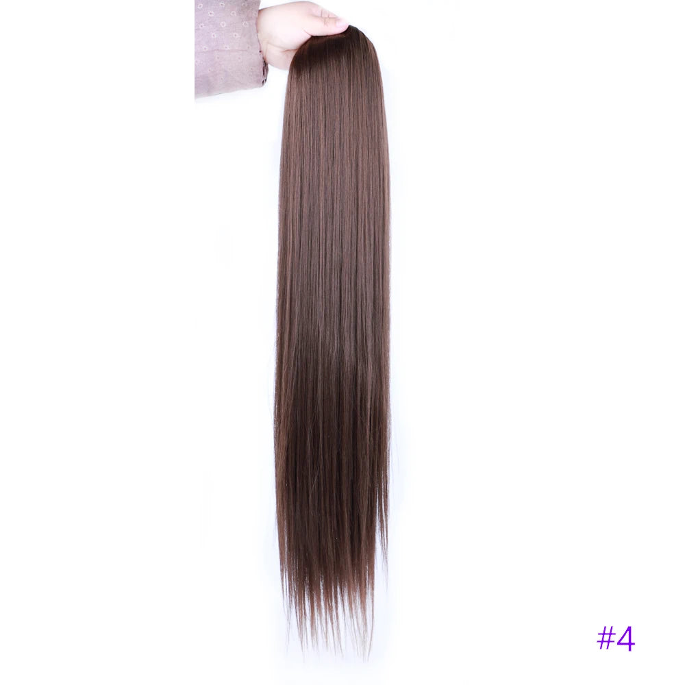 30 Inch Long Straight Ponytail Synthetic Drawstring Ponytail Chip-In Hair Extension Straight Pony Tail Fake Hairpiece