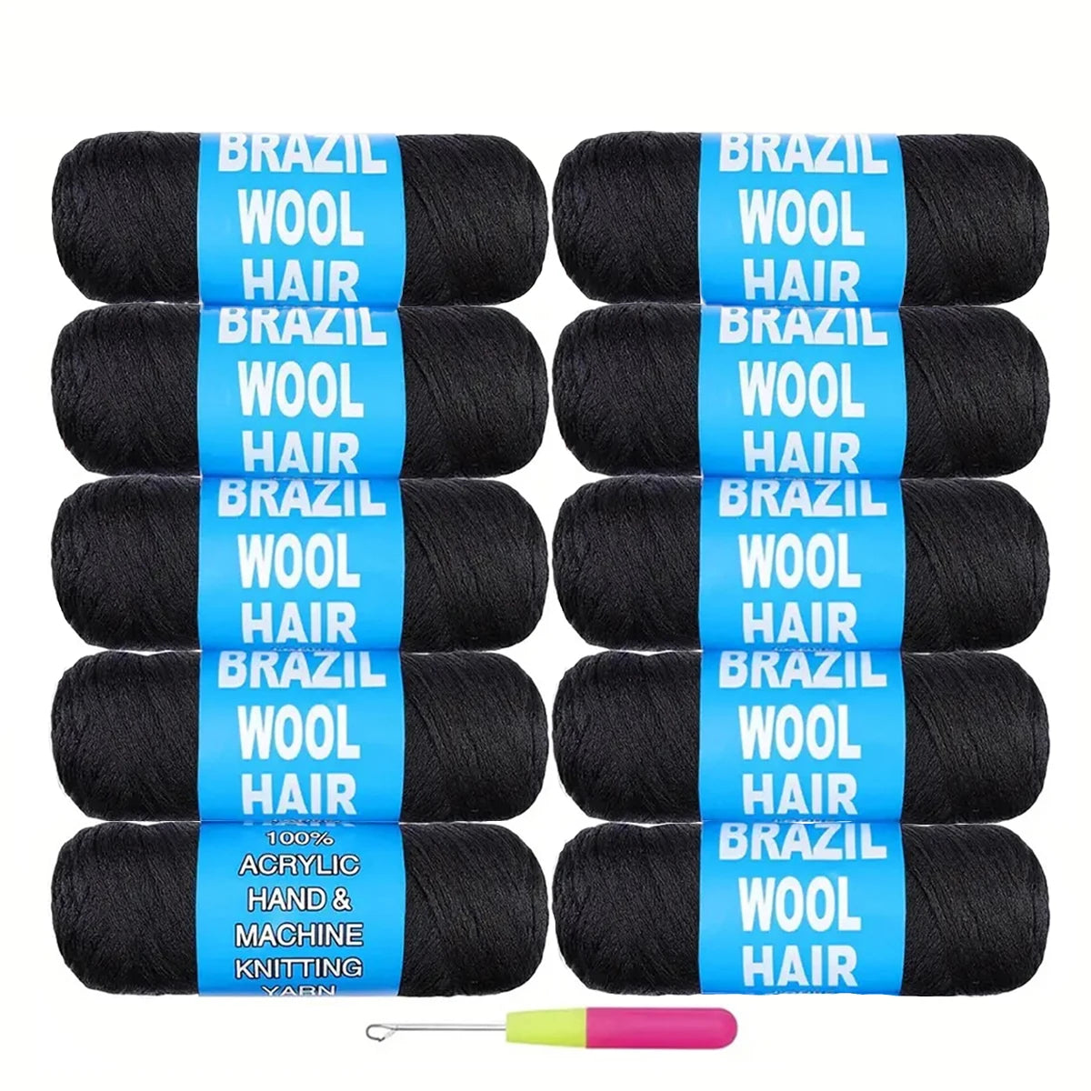 3-12Rolls Black Brazilian Wool Hair Acrylic Yarn For African Synthetic Crochet Hair Jumbo Braids Braids Twist Wraps70G/Roll