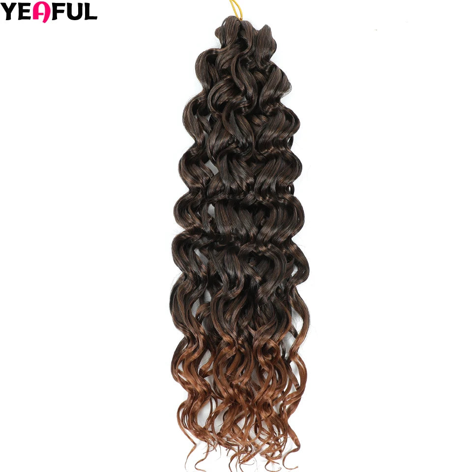 Curl Crochet Hair 14inch 1-8 Packs Ombre Brown Water Wave Curly Braiding