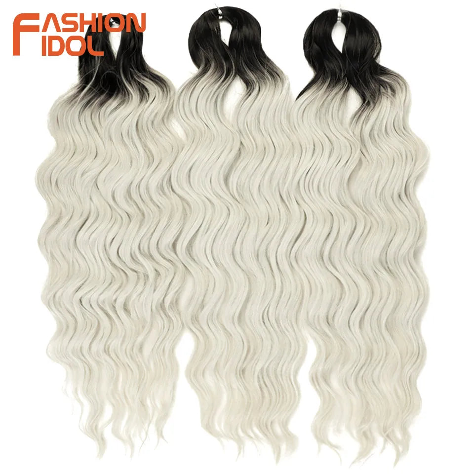 Loose Deep Wave Synthetic Braiding Hair Extensions - 24 Inch Water Wave, Ombre Blonde Twist Crochet