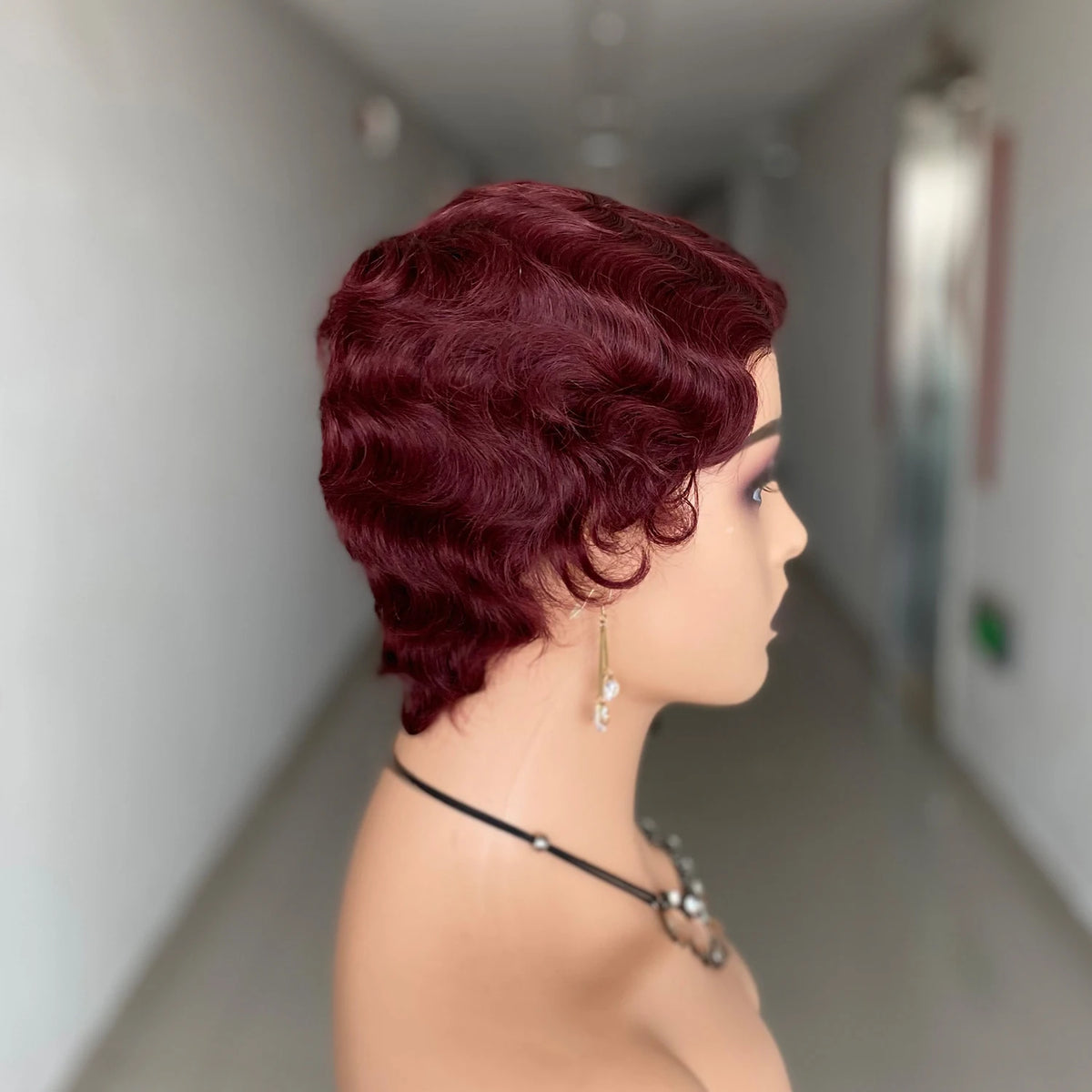 Short Finger Wave Wig Brazilian Human Hair Brown Ocean Peruca Burgundy Pixie