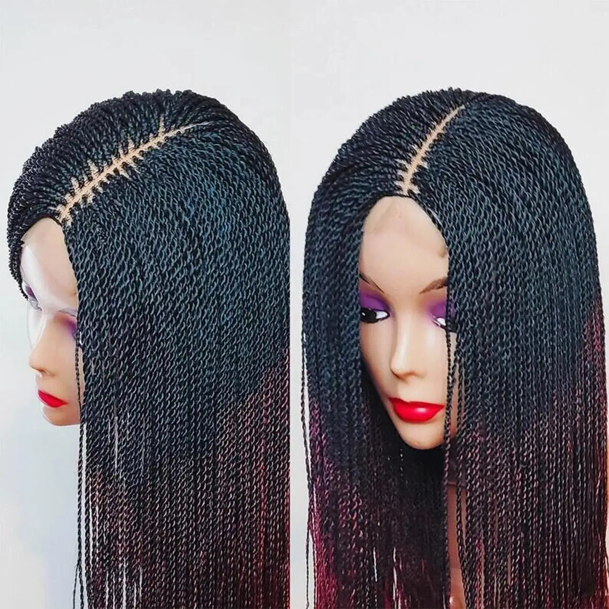 Black Micro Twist Braided Lace Front Wig — Glueless, 26 Inch