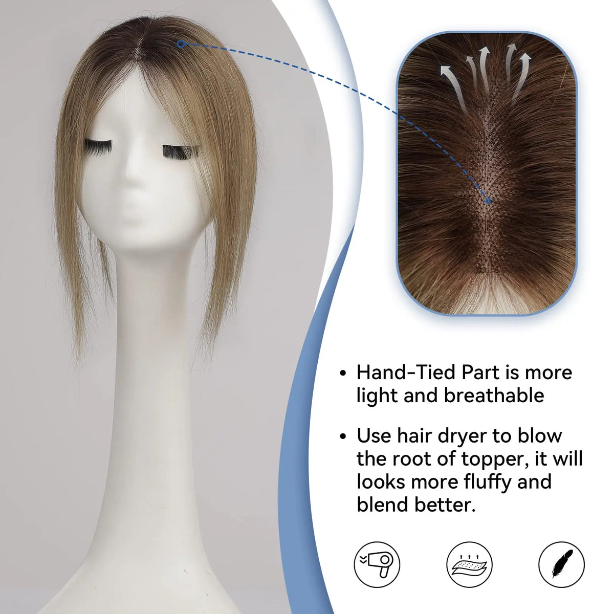 Light Brown Ombre Middle Part Lace Front Topper, 100% Remy Human Hair