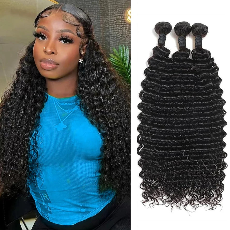 Burmese Raw Curly Human Hair Bundles Deep Wave Sew in Quickly Weave