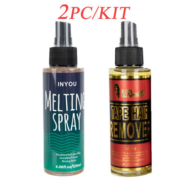 Hair Glue Remover and Lace Melting Spray Set - Extreme Hold, Glueless (120ml, 2-Piece)