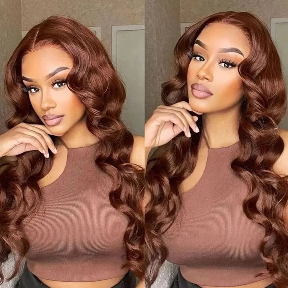 Chocolate Brown Colored Body Wave Human Hair Bundles 4x4/5x5/13x4 Closure Frontal Remy