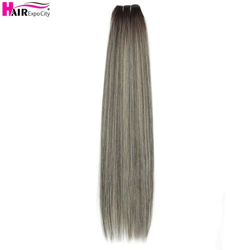 Bone Straight Synthetic Hair Bundles Ombre Blonde Weft Super Long Weave Extensions