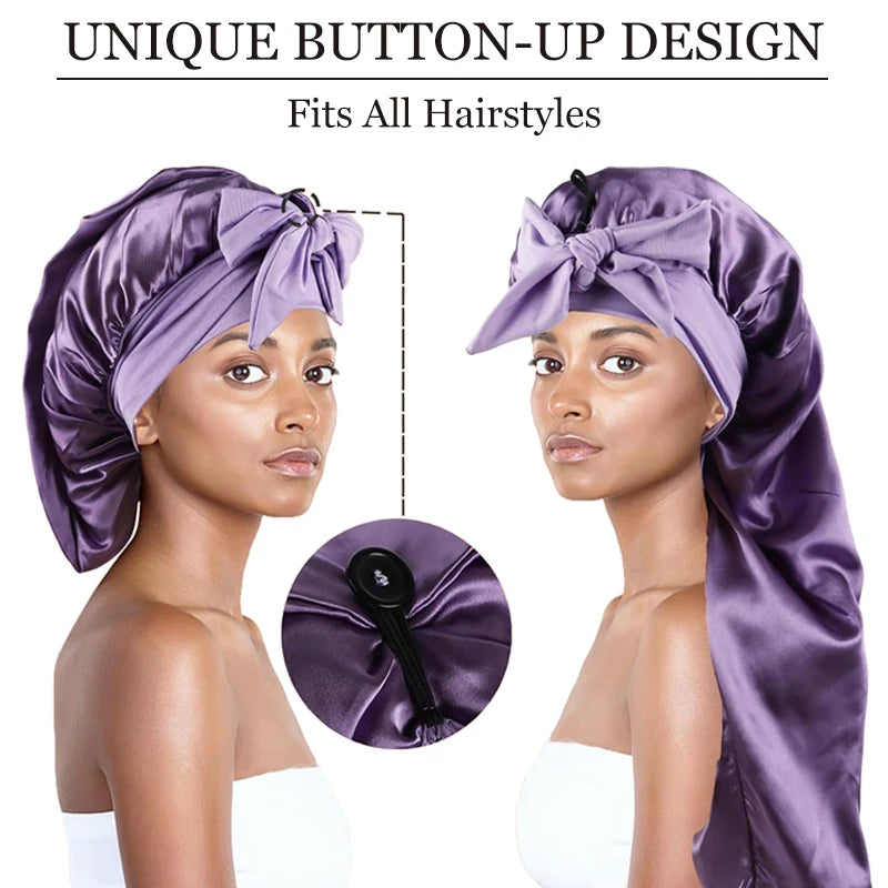 Soft Silky Long Satin Bonnet Natural Hair Curly Extra Large Size Cap