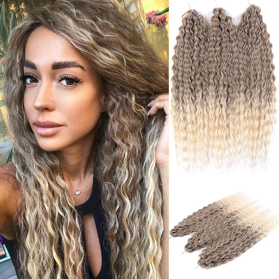 Synthetic Twist Crochet Curly Hair Water Wave Braid Ombre Blonde Brown Deep