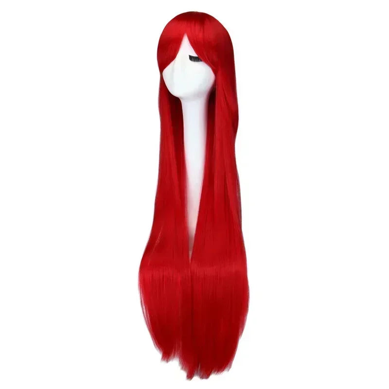 Long Straight Cosplay Wig Black Purple Red Pink Blue Dark Brown Cm