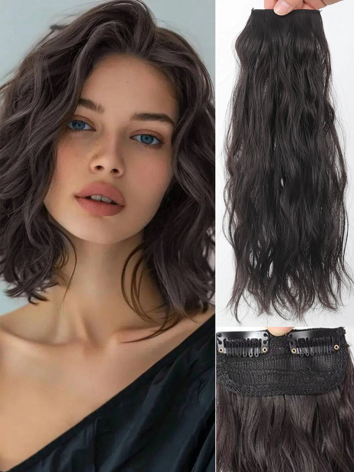 Water Wave Extensions Clip in Hair Invisible Synthetic Wig Piece Suitable Thinning