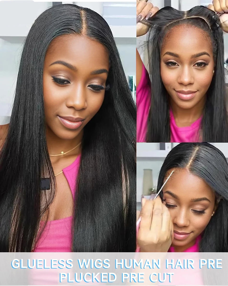 Wear Go Glueless Human Hair Wigs Pre Plucked Brazilian Straight, 13x4 HD