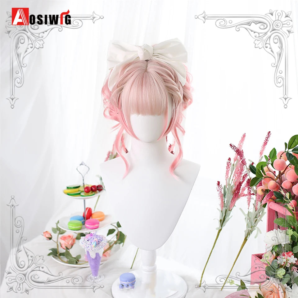 Blonde Twin Ponytail Princess Cut Natural Short Hair Synthetic Wigs Bangs Heat