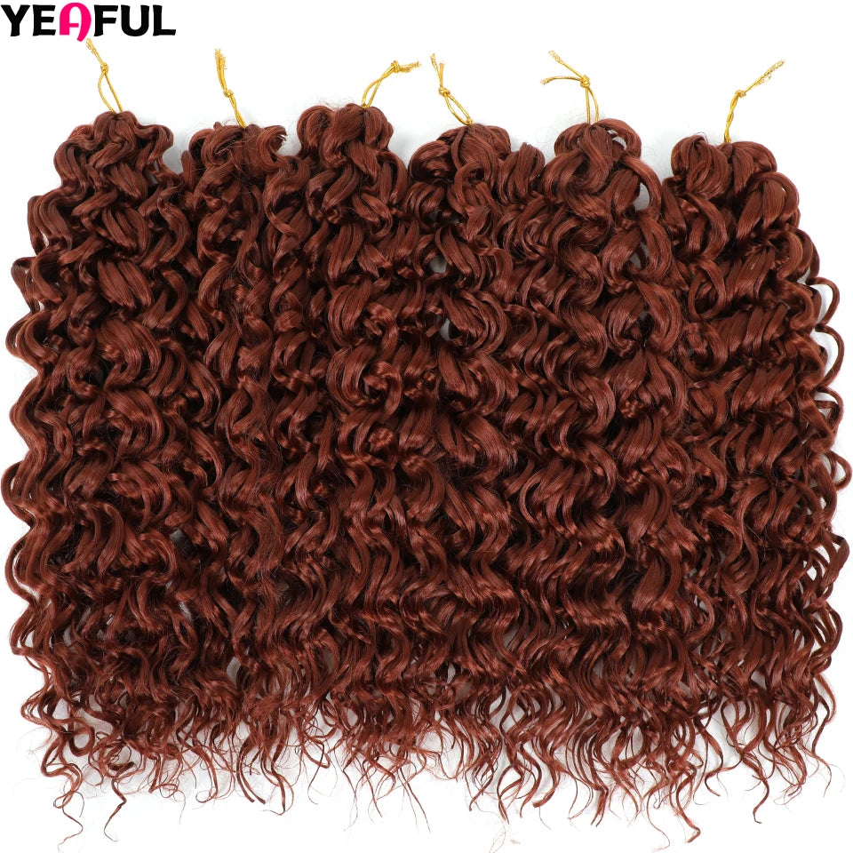 Curl Crochet Hair 14inch 1-8 Packs Ombre Brown Water Wave Curly Braiding