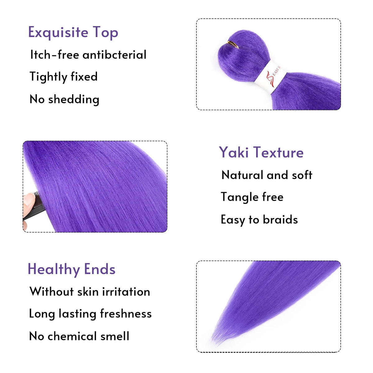 Purple Hair Extensions 26inch Long Braiding Pre Stretched Synthetic Girls Kpop