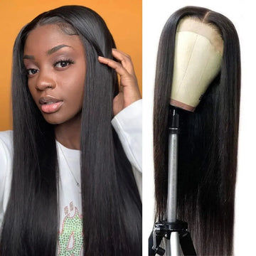 Straight Black Synthetic HD Lace Front Wig, Glueless, Heat Resistant, Pre-Plucked