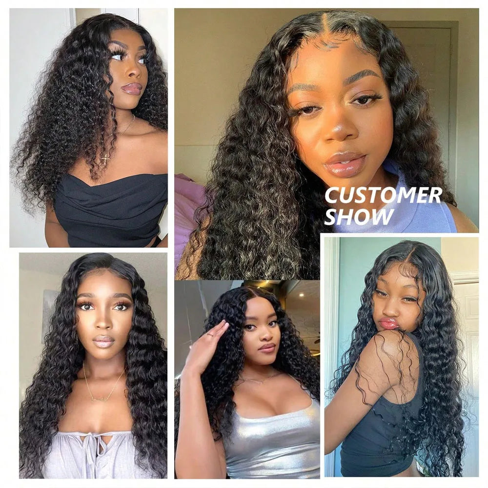 13x4 Deep Wave Human Wig Transparent Lace Front Pre Plucked Brazilian Hair