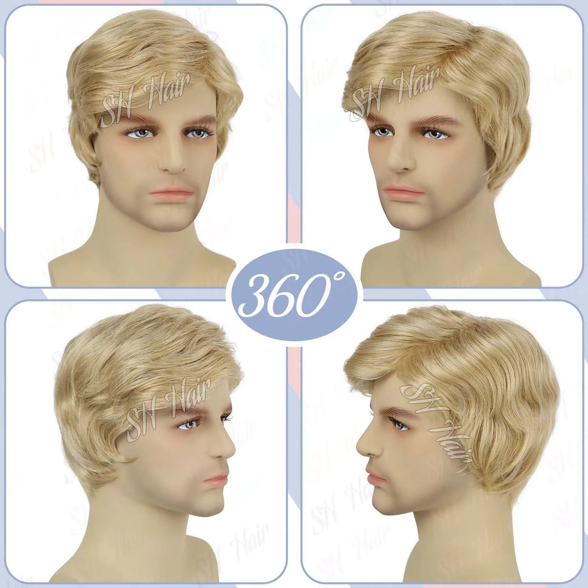 Synthetic Blonde Costume Wig + Flag Pin Red Tie Adults Layered Cosplay