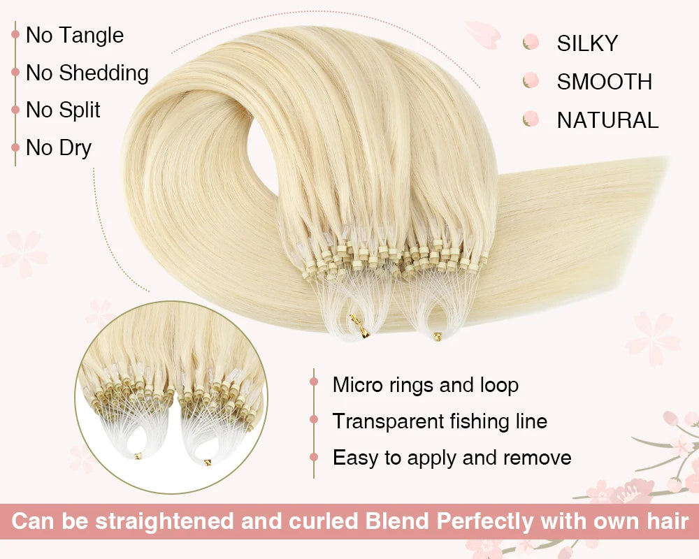 Micro Loop Human Hair Extensions Balayage Blonde 50Gram/Set 1G/S Natural Link Fusion