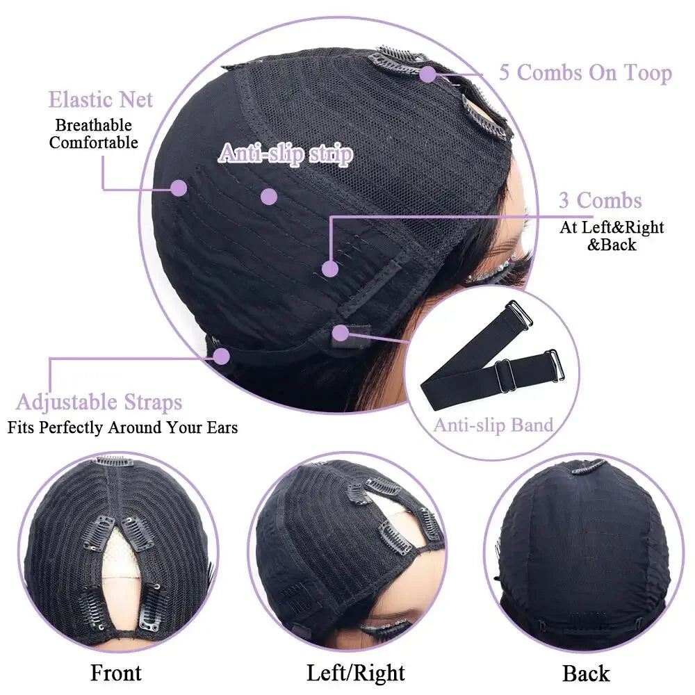 V Part Straight Human Hair Wig, Brazilian Remy, No Leave Out, 220% Density