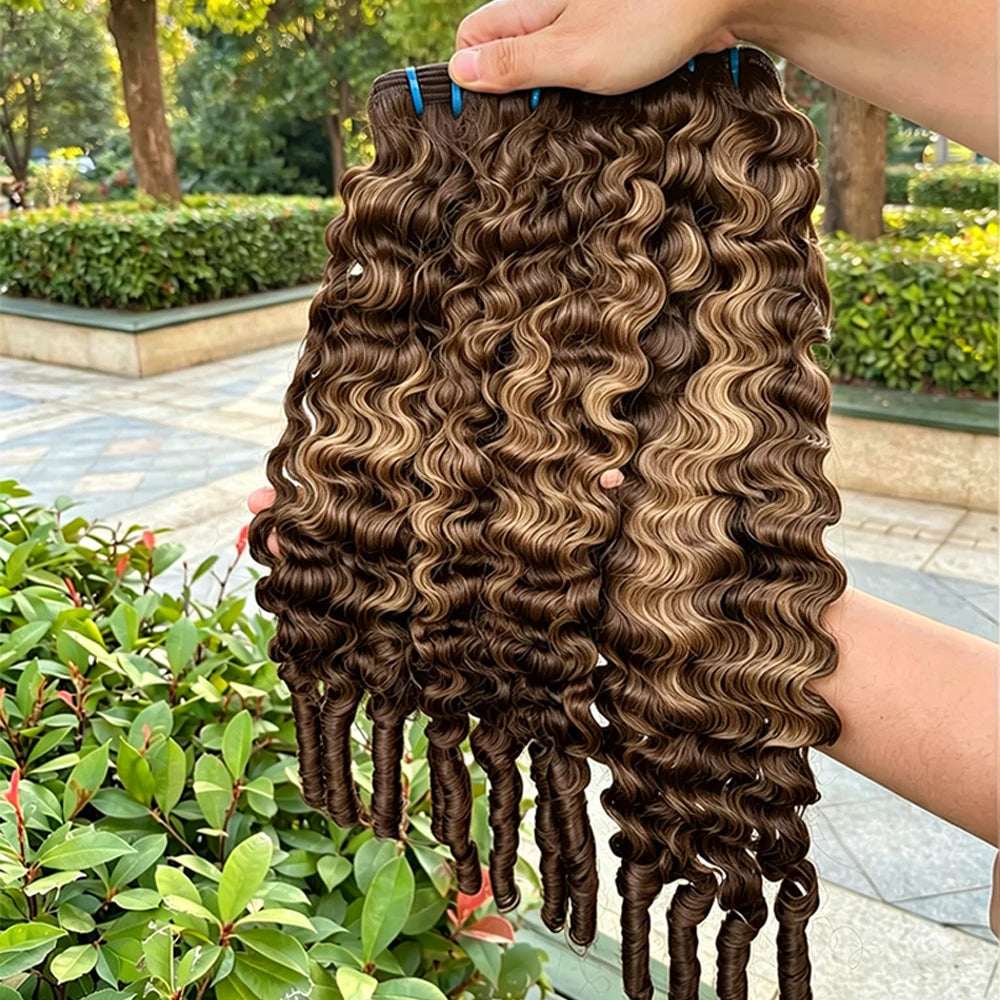 Highlight Color Burmese Curly Hair Bundles Human 3C 4A Colored Spiral Curl